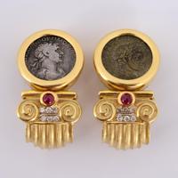 Italian Gold, Diamond, Ruby & Coin Estate Earrings - Sold for $2,560 on 11-15-2025 (Lot 306).jpg